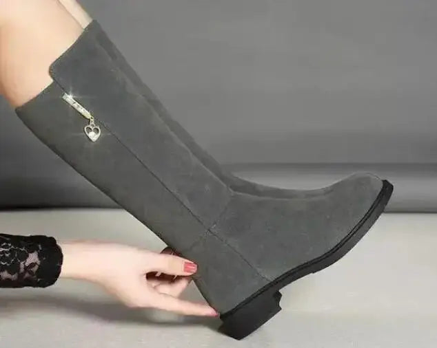 Women's Black Mid-Calf Winter Boots with Heart Zipper Detail - Image 19