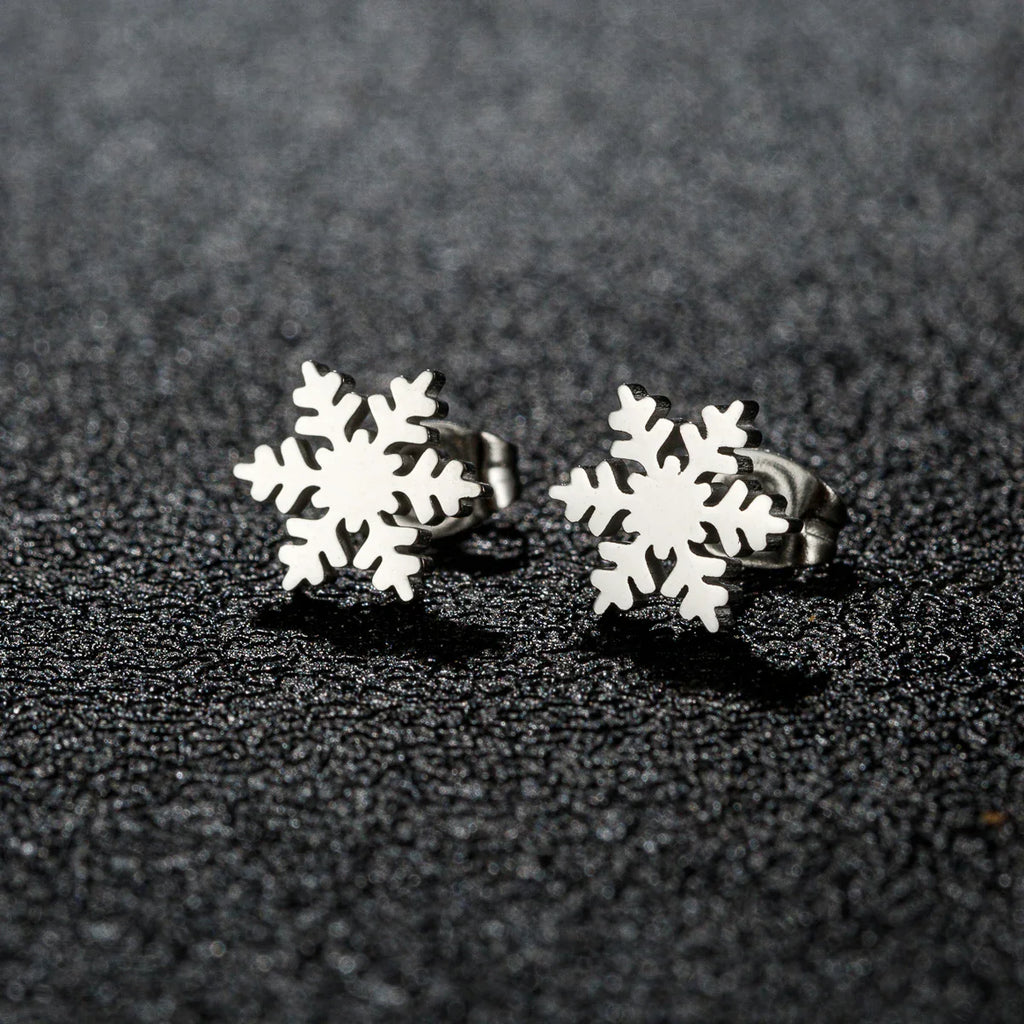 High Quality Stainless Steel Stud Earrings Girl Snowflake Elk Deer Silver Color Tragus Piercing Women'S Earrings Christmas Gifts