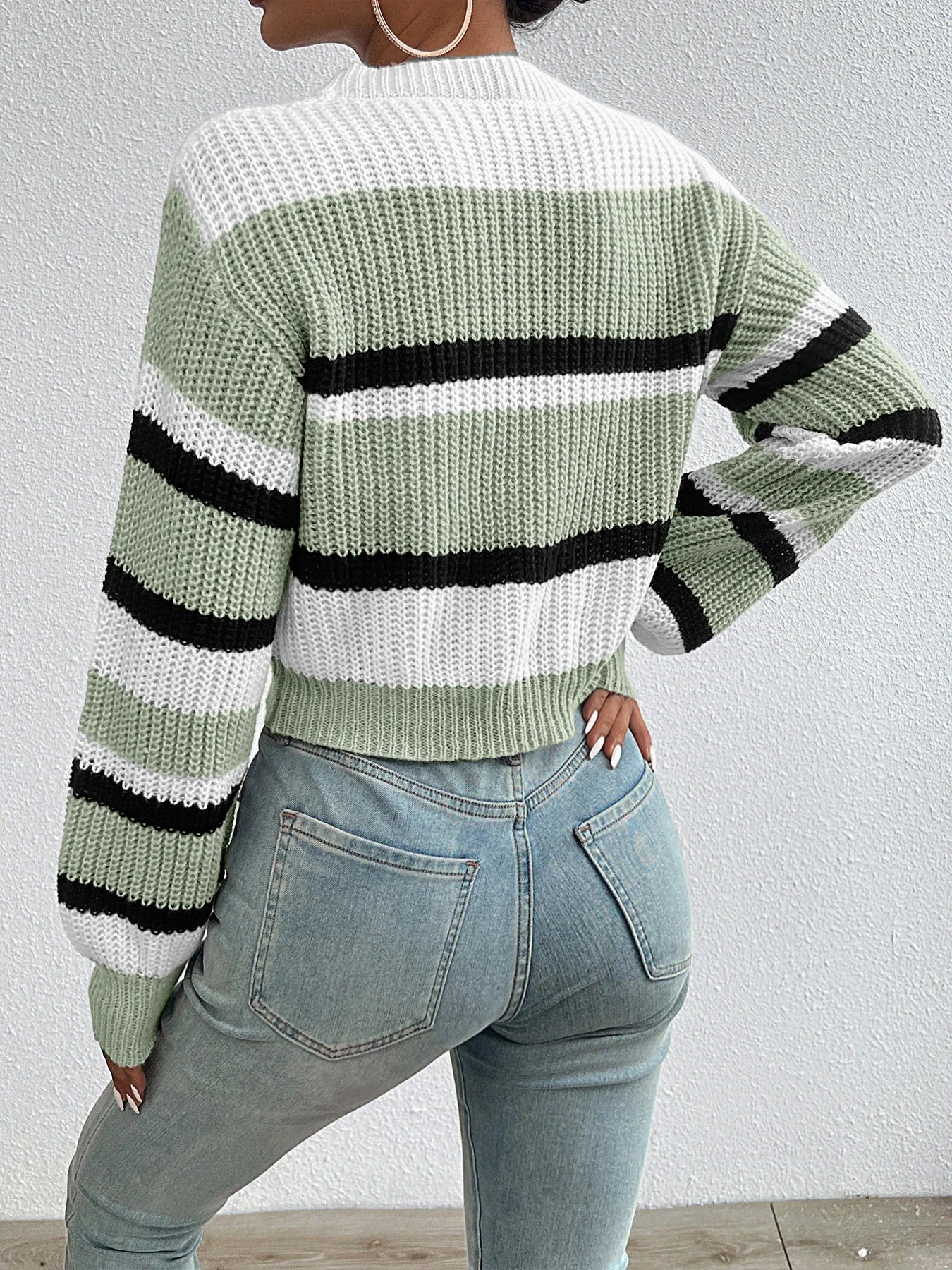 Women's Drop Shoulder Knit Sweater – Cozy Acrylic Blend