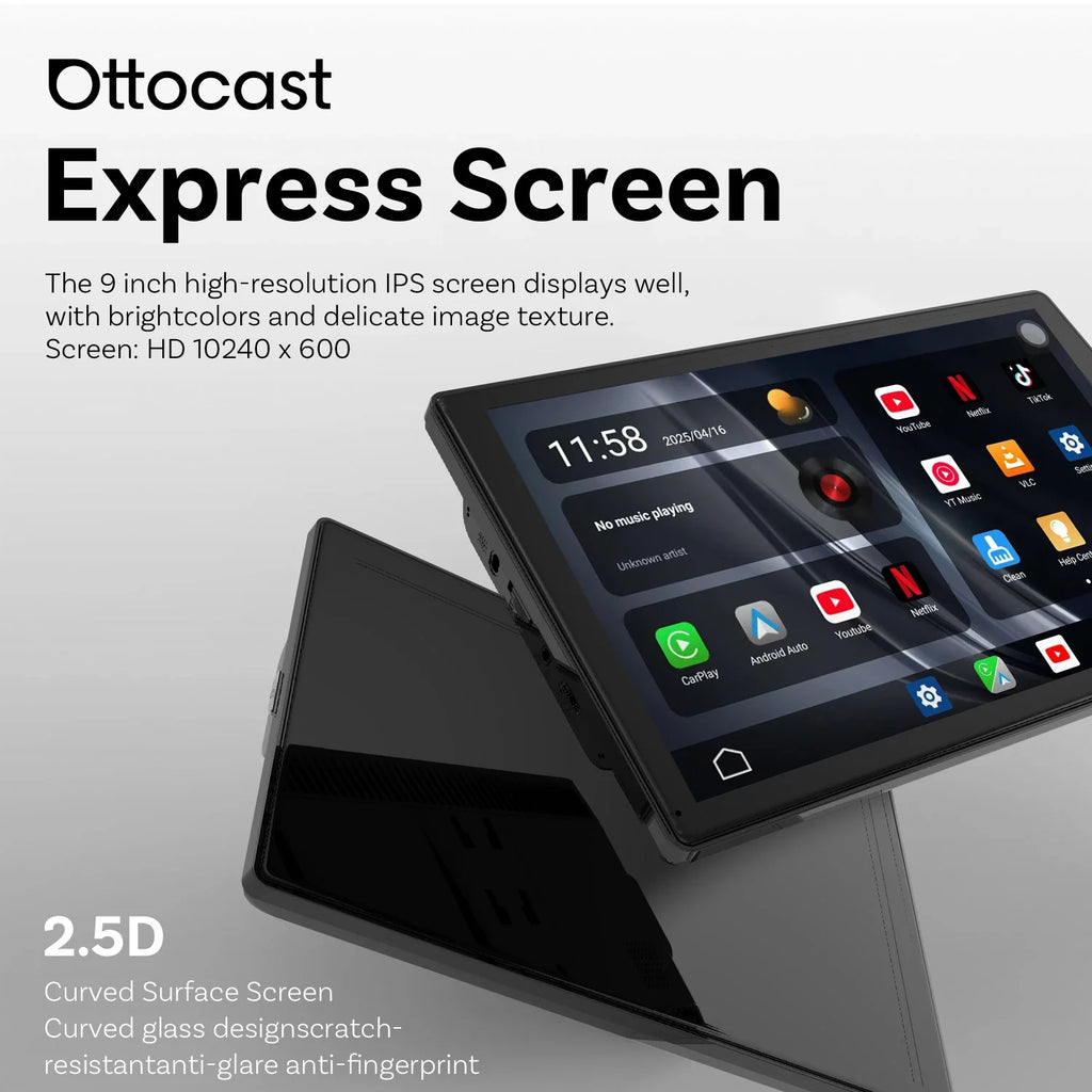 9 Inch Portable Wireless CarPlay Screen, Apple CarPlay and Android Auto Touch Display