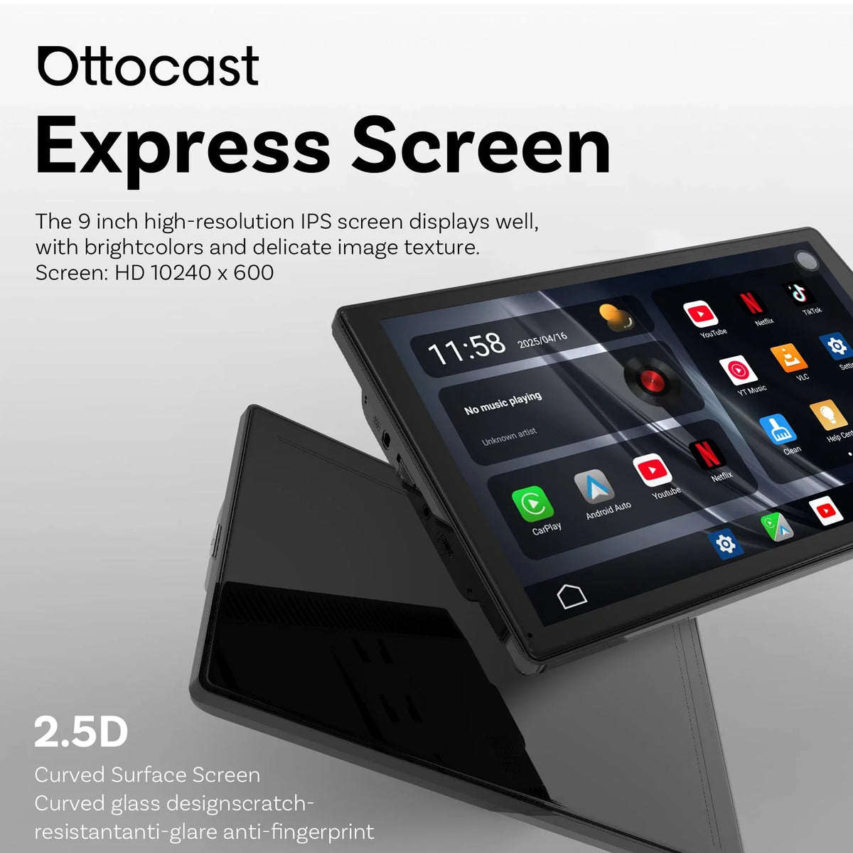 9 Inch Portable Wireless CarPlay Screen, Apple CarPlay and Android Auto Touch Display