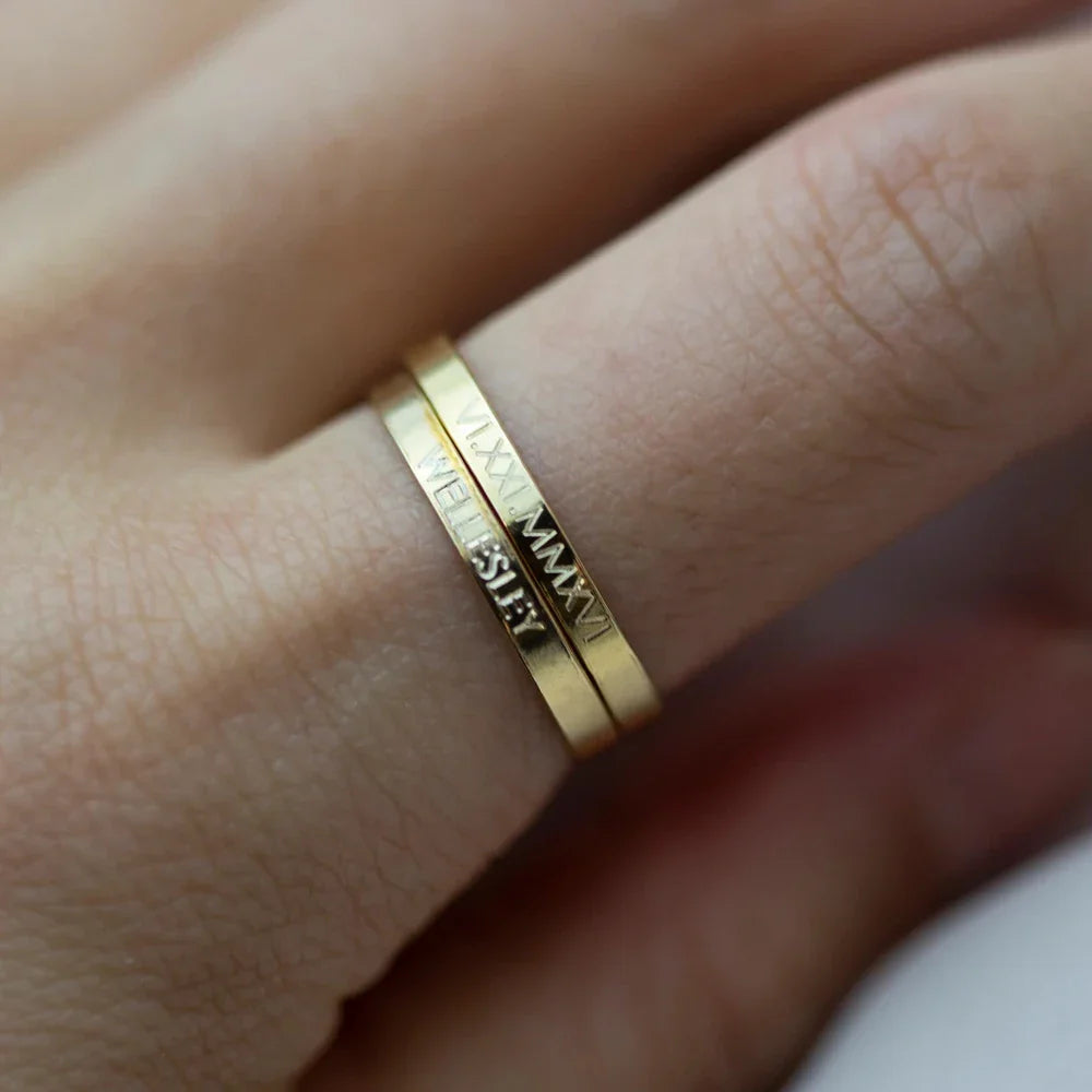 COOLTIME Personalized Custom Ring For Women Men Stainless Steel Gold Color Engrave Name Rings For Lover Jewelry Family Gifts