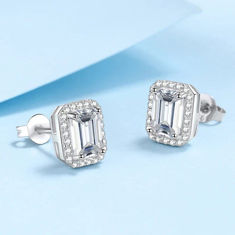 NeeTim 0.5CT 1CT 2CT Emerald Cut Moissanite Stud Earrings for Women Radiant Cut Bridal Classic Studs Jewelry S925 Silver Earring