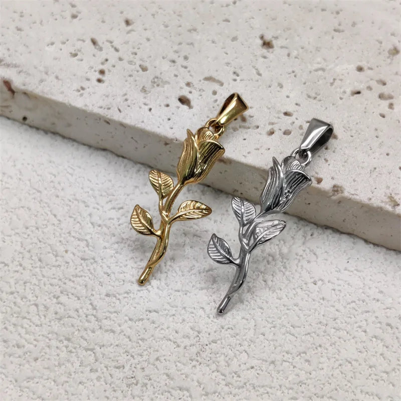 Trendy Rose Cross Design 18K Gold Plated Stainless Steel Pendants For Woman Man