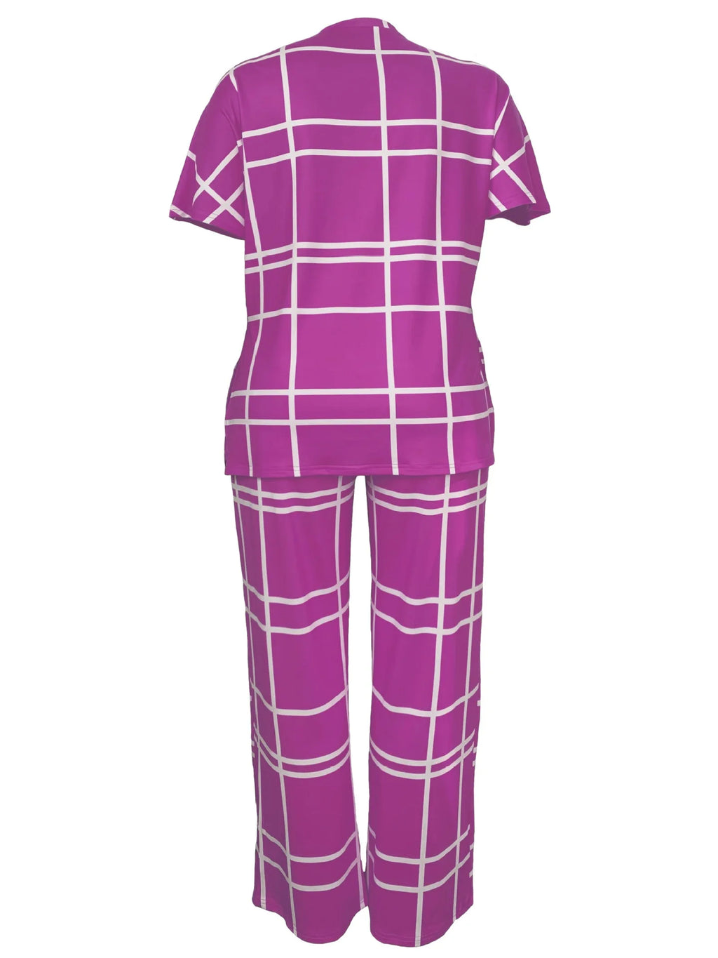 Women's Striped Grid Print Casual Two Piece Short Sleeve Set - Image 20