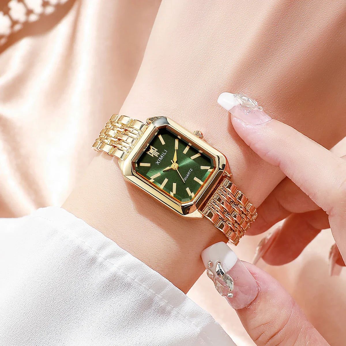 1/2/4PCS  Elegant Rectangle Woman Quartz Watch Luxury Stainless Steel Band Ladies Wristwatches Reloj Mujer（Without Box）