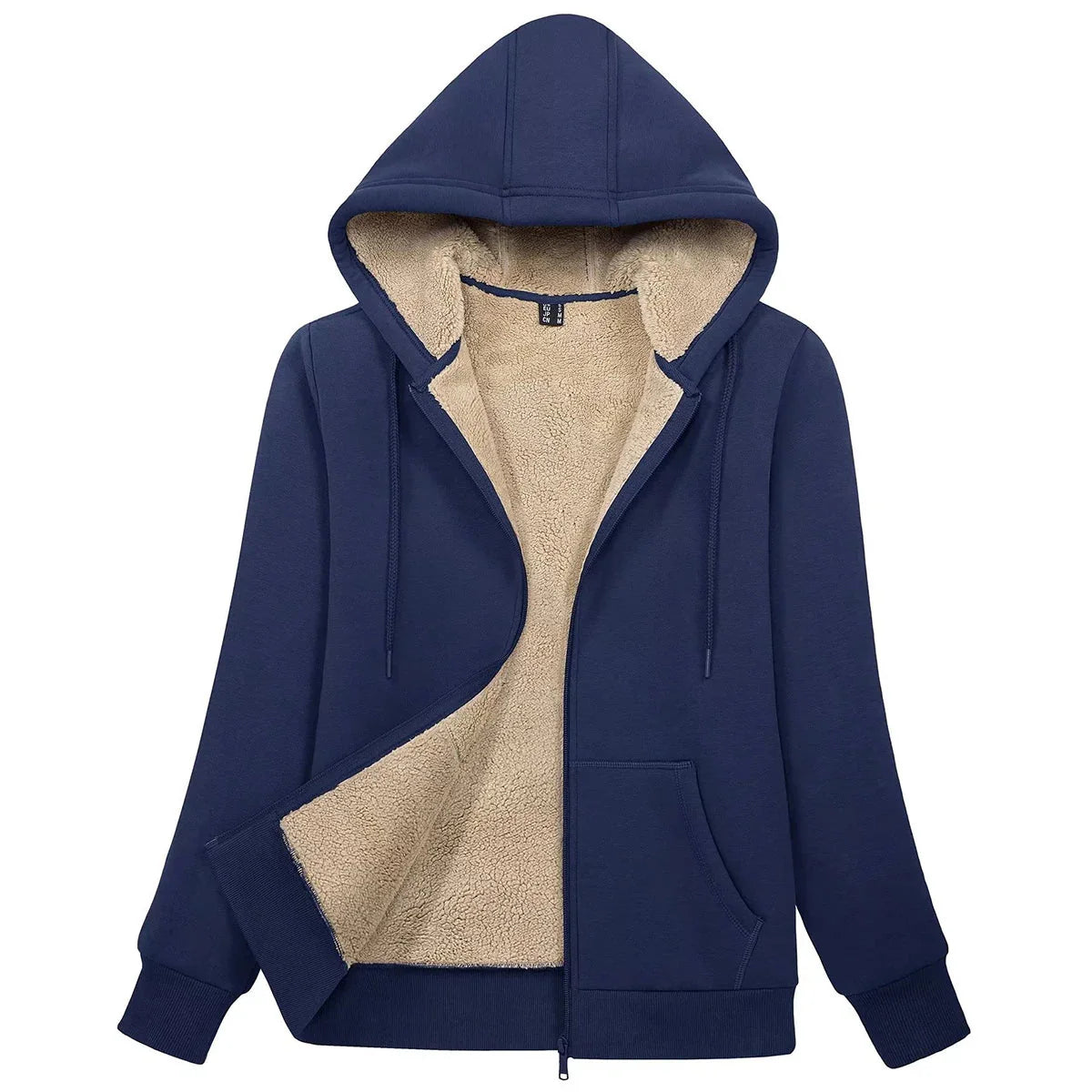 Women's Blue Sherpa-Lined Fleece Zip-Up Hoodie Jacket - Image 15