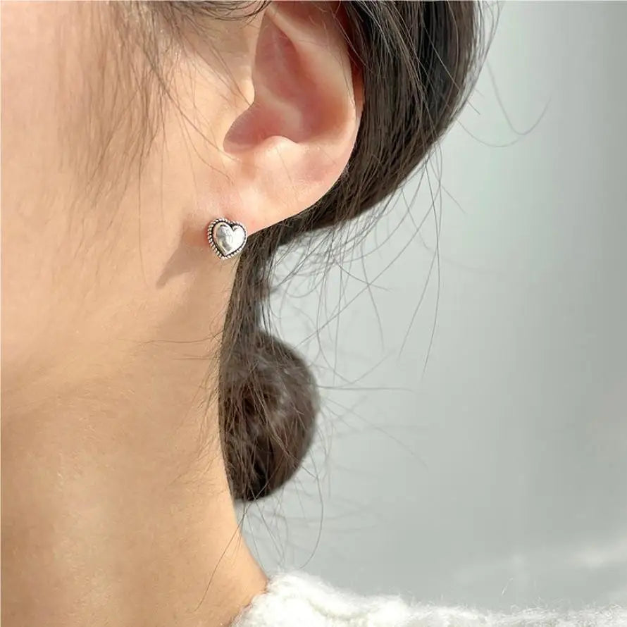 925 Sterling Silver Heart Small Stud Earrings For Women Wedding Luxury Jewelry Accessories Wholesale 2024 Trend Jewellery