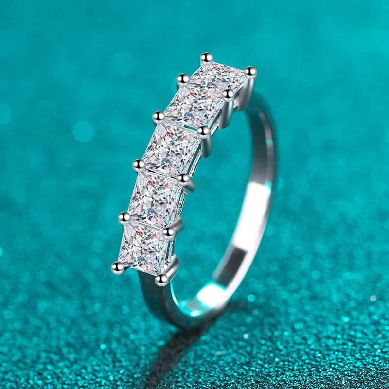 NeeTim Full D Color Princess Cut Moissanite Diamond Rings for Women S925 Sterling Silver Wedding Engagement Party Band Ring
