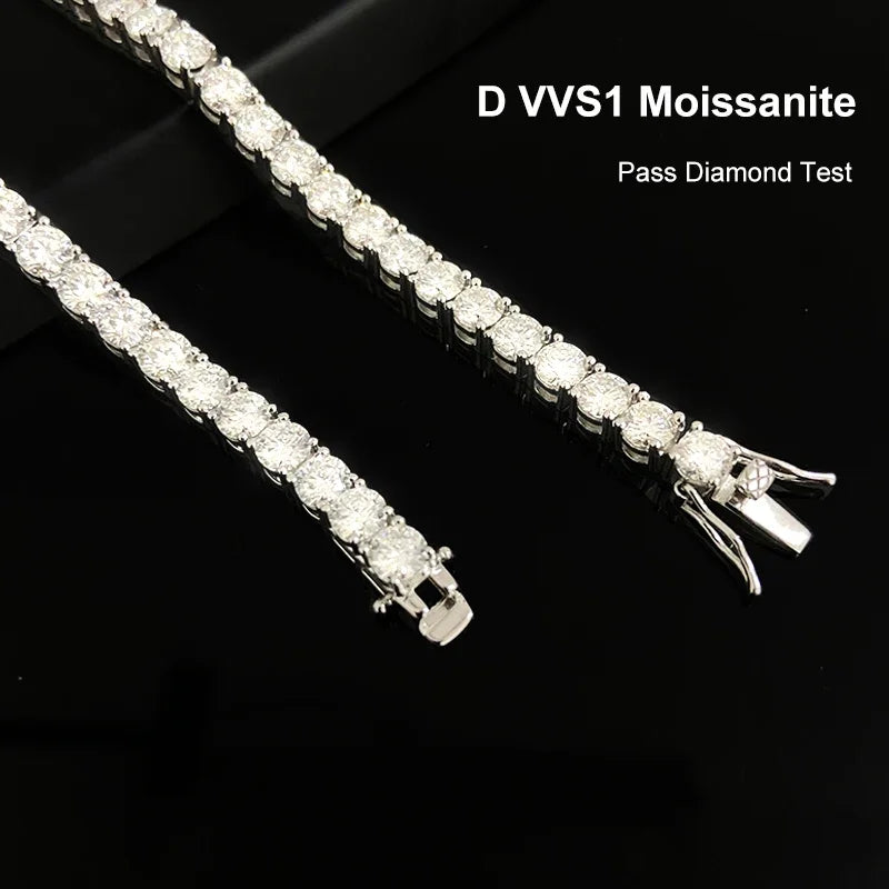 NeeTim 3mm 4mm 5mm Moissanite Tennis Bracelet Full Diamond 925 Sterling Silver with Gold Plated Bracelets For Women Men