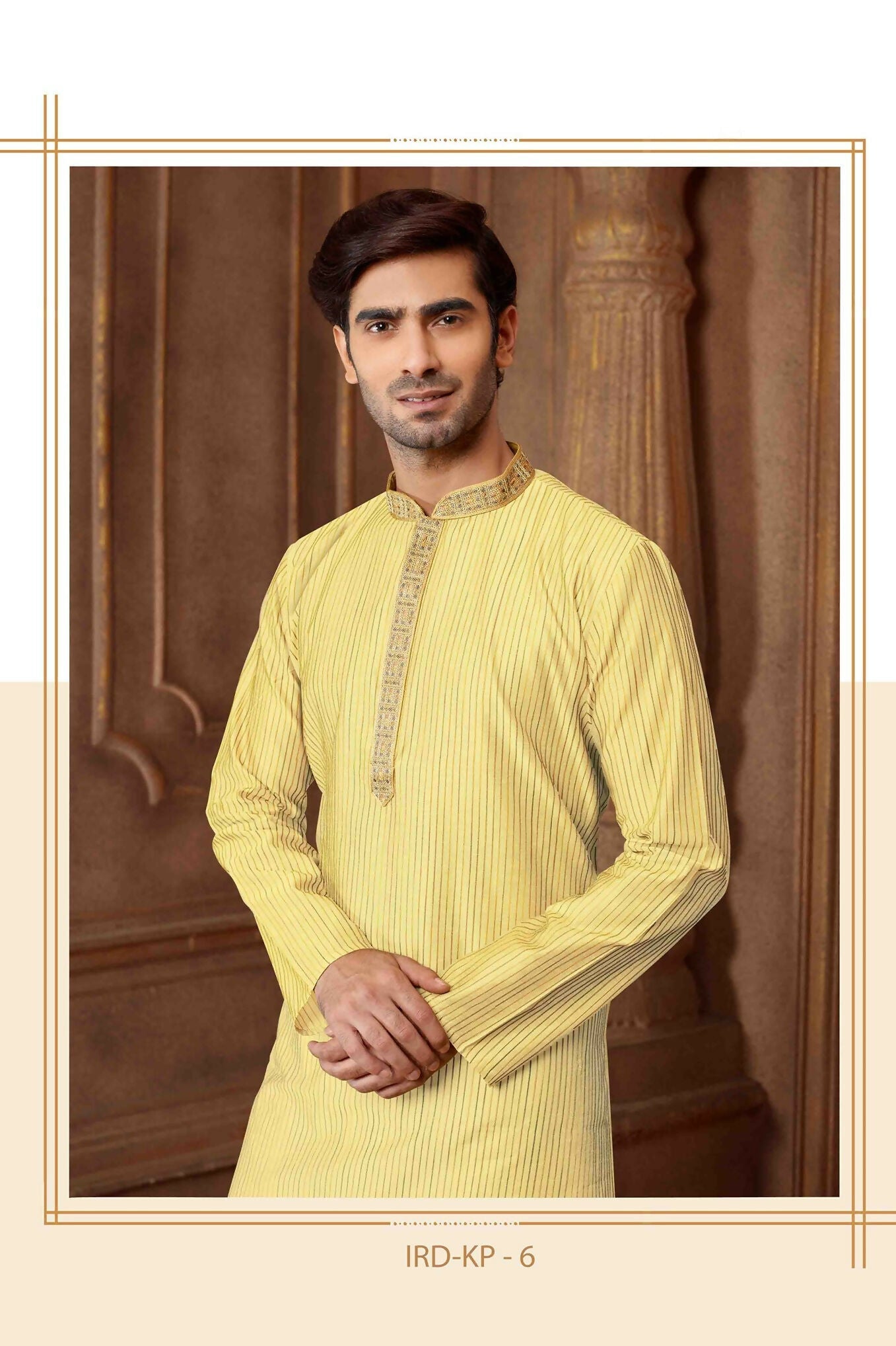 Light Yellow Art Silk Blend Striped Kurta Pyjama for Toddlers