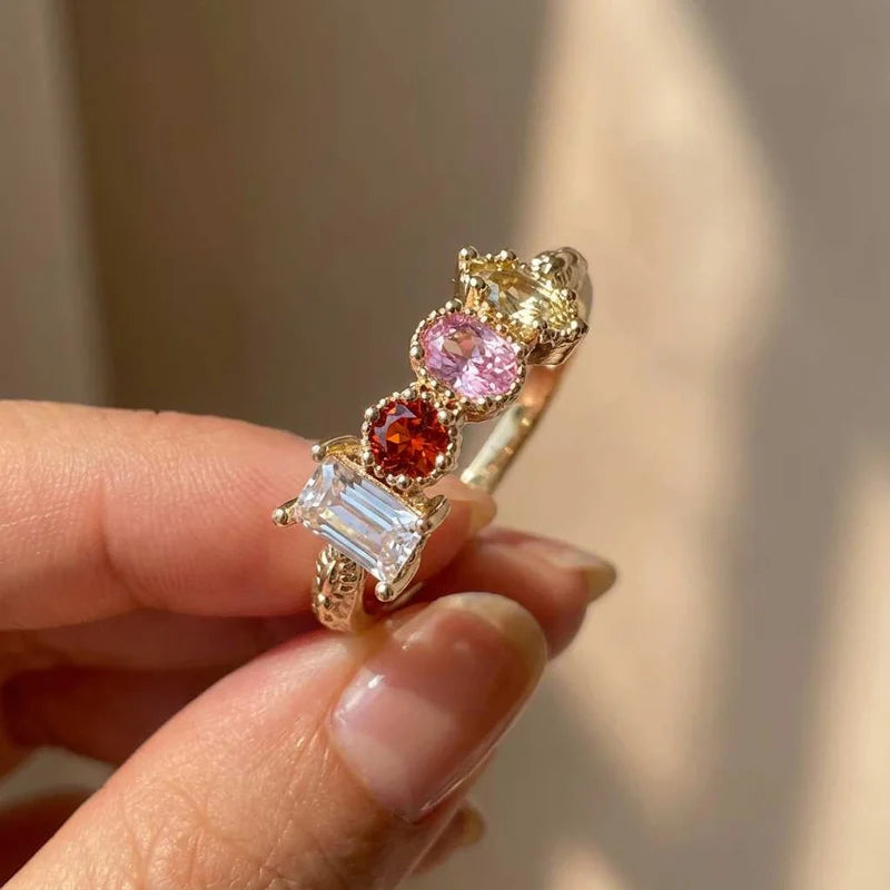 925 Sterling Silve Cubic Zirconia Women Rings for Wedding Party Luxury Gold Color Bright Female Rings Party Trendy Fine Jewelry