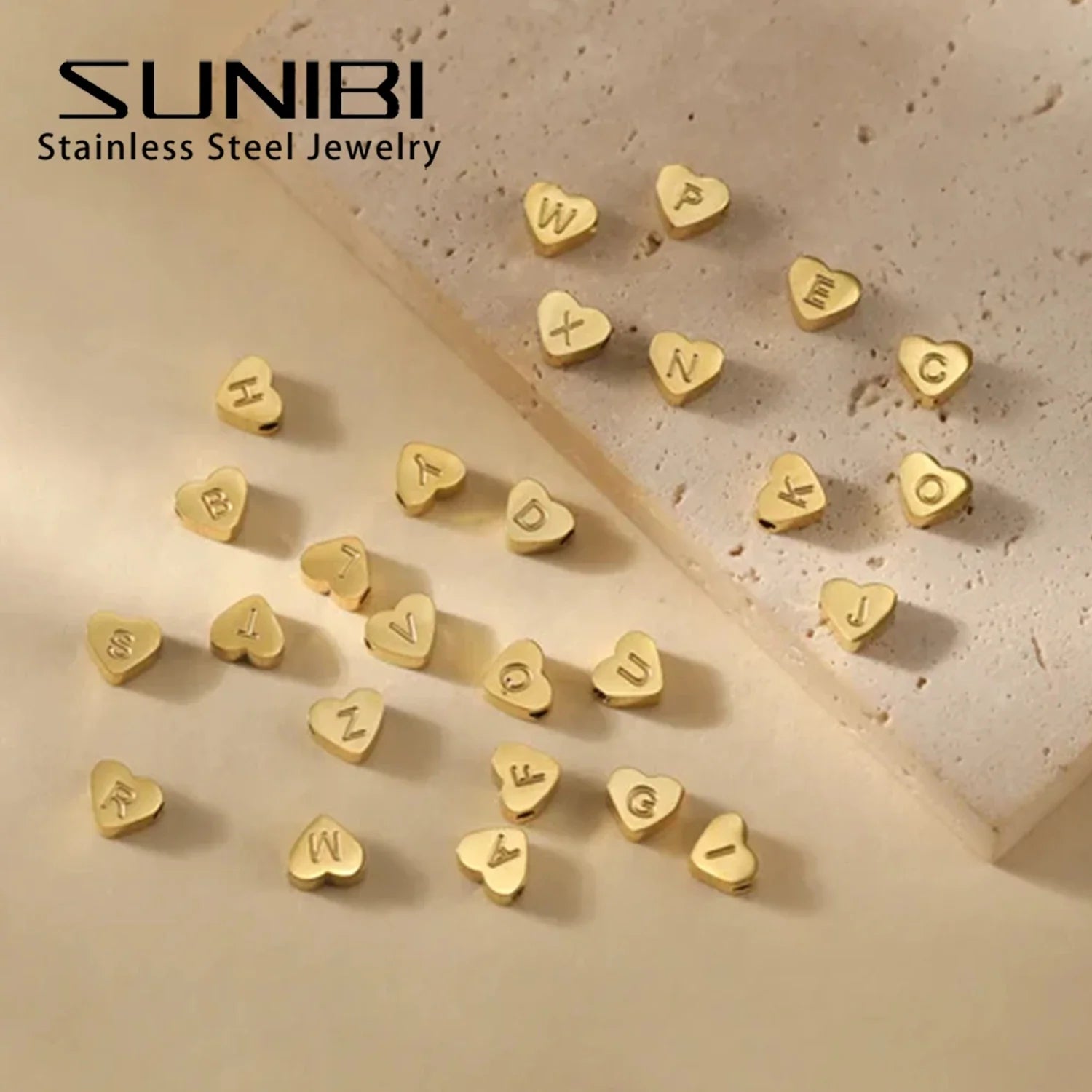 SUNIBI Initial Name Heart Shape Pendant For Necklaces Stainless Steel Necklace for Women Bracelet Make Earrings Jewelry