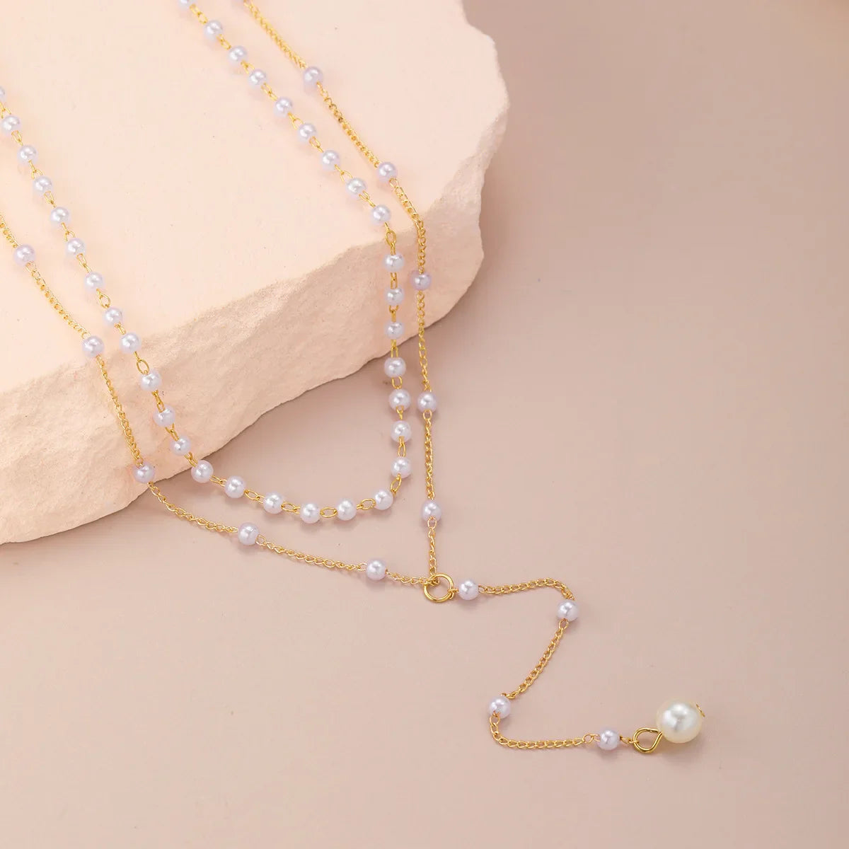 Korean Fashion Imitation Pearl Double Layered Choker Big Ball Bead Pendant Tassel Necklace Women's Sexy Party Body Jewelry