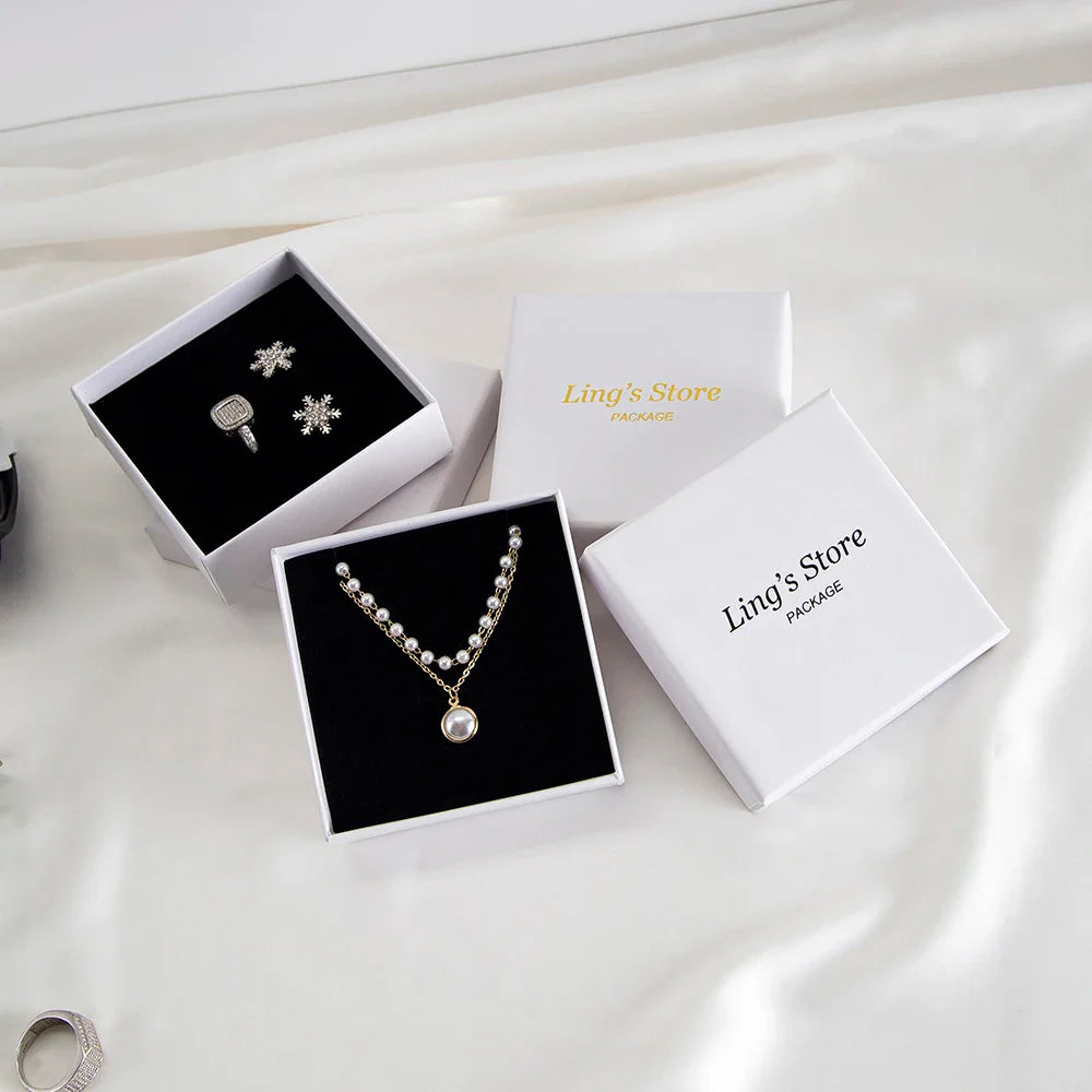 24Pcs Personalized Logo Jewelry Paper Gift Box Wedding Favors Ring Earring Necklace Pendant Bracelet Stud Bag Storage Packaging