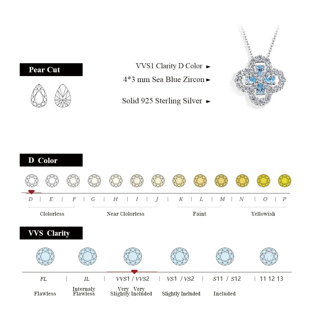 MINTYBOX S925 Silver Moissanite Diamond Loop Full Motif Pendant Clover Diamond White Gold Necklaces for Women Girls Jewelry Gift