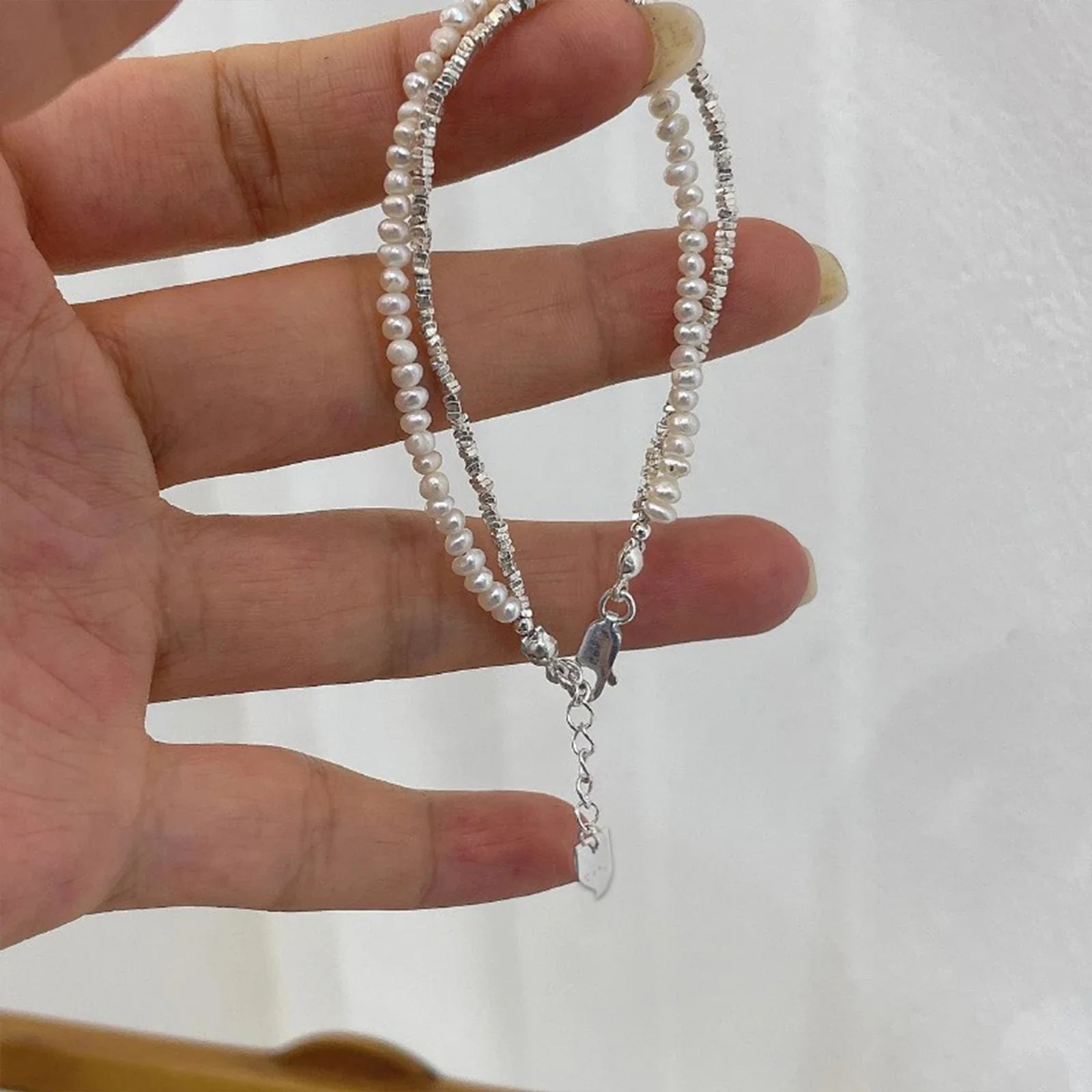 925 Silver Double Layer Pearl Bracelet for Women Girl Design Bead  Jewelry