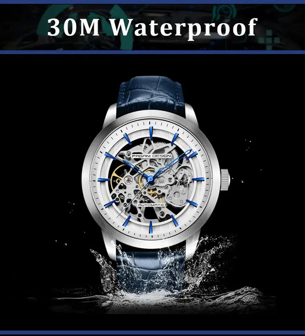 PAGANI DESIGN Business Man Watch Luxury Skeleton Hollow Leather Men's Wristwatch New Mechanical Male Clock Relogio Masculino