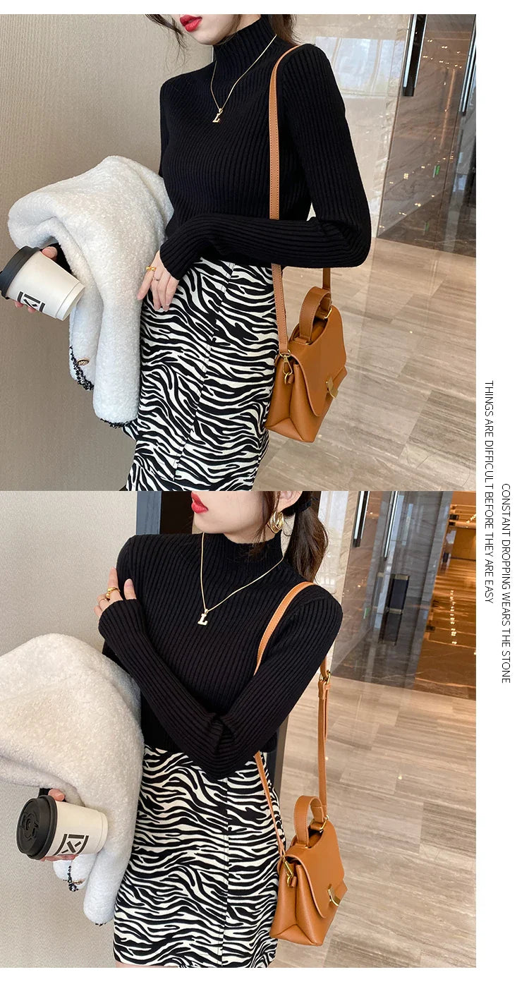 Women Mock Neck Ribbed Knit Pullover Long Sleeve Slim Fit Sweater - Image 20