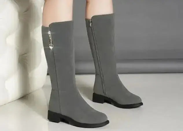 Women's Black Mid-Calf Winter Boots with Heart Zipper Detail - Image 21