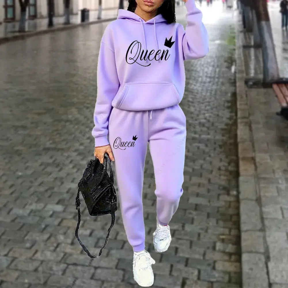 Women’s Queen Graphic 2-Piece Hoodie and Jogger Tracksuit Set - Image 5