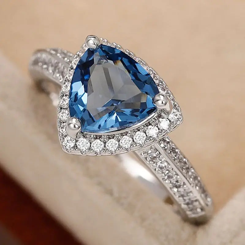 925 Sterling Silver Luxury Dark Blue Zircon Triangle Rings for Women Fashion Classic Engagement Wedding Jewelry Anniversary Gift