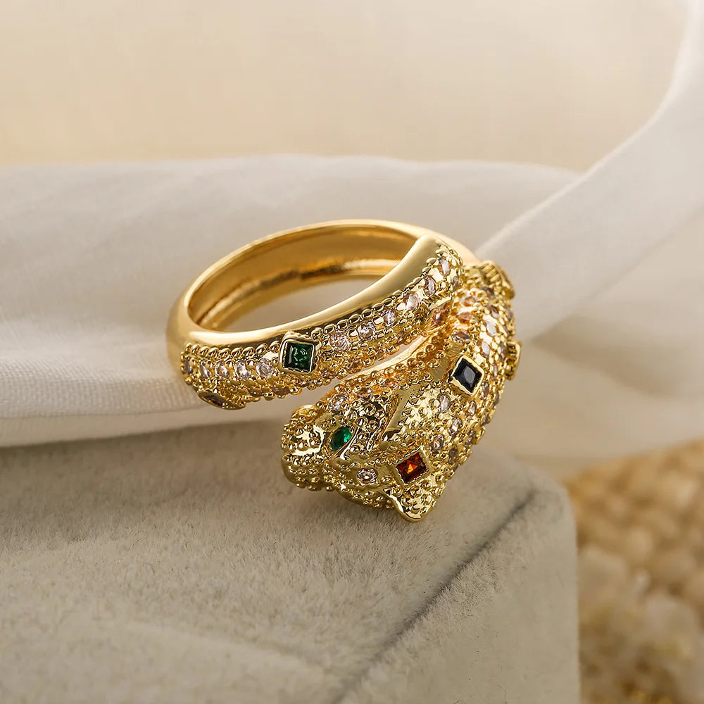 2025 New Fashion Statement Big Animal Ring For Women Girl Party Jewelry Gold Color Hollow Leopard Open Ring Wholesale