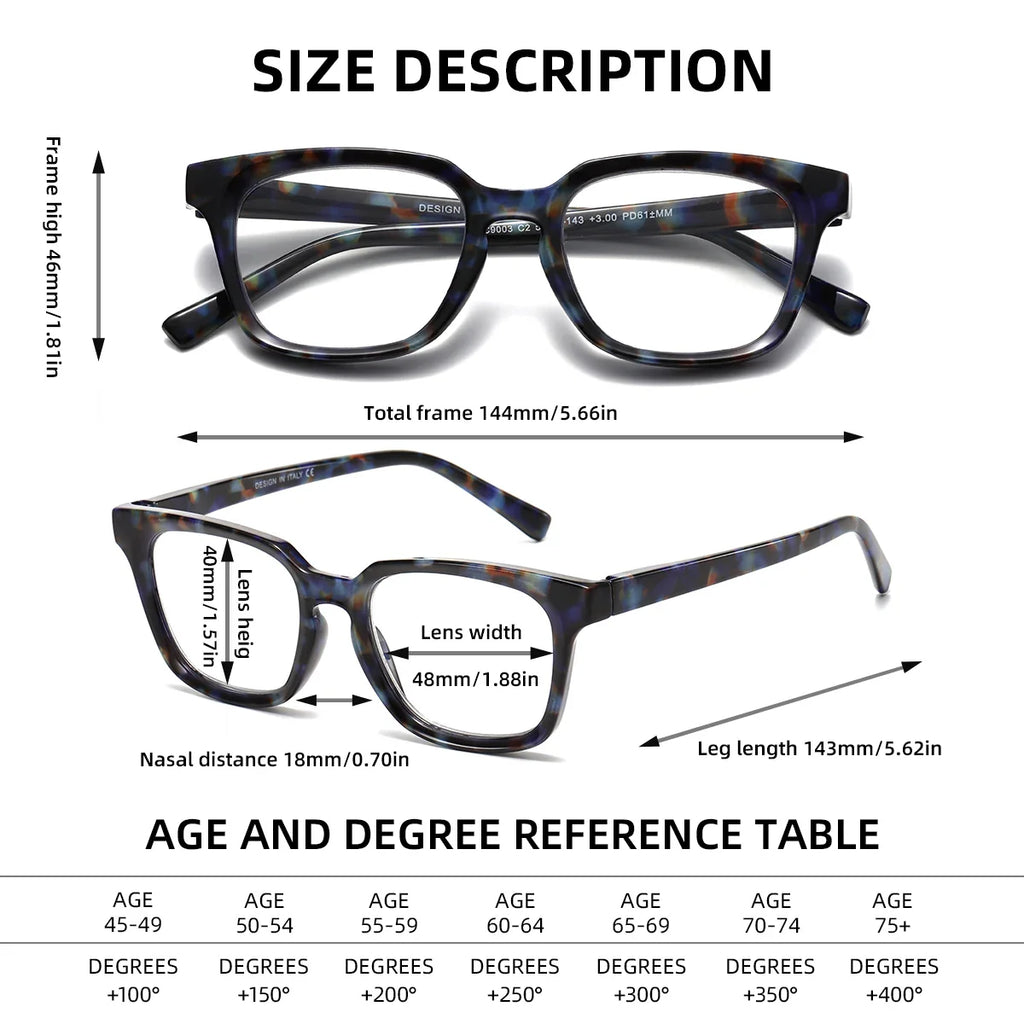 Trendy Square Blue Light Blocking Reading Glasses Clear Lens