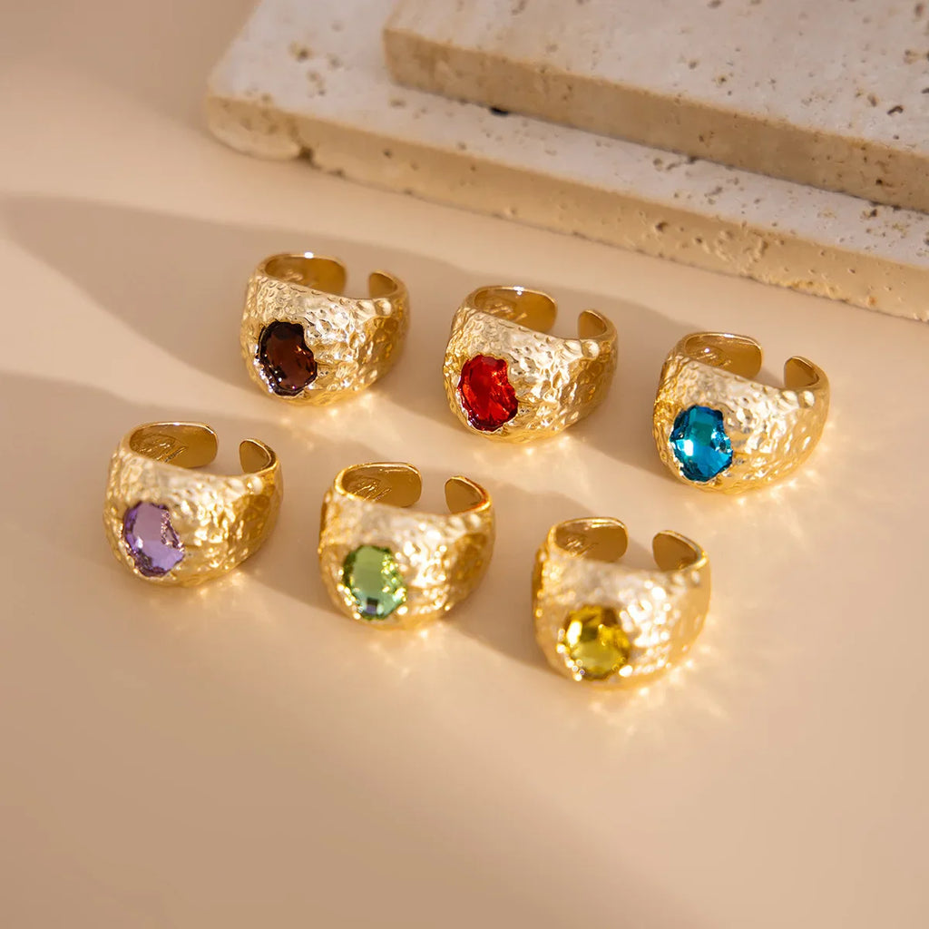 LATS Vintage Punk Inlaid Rhinestone Rings for Women Geometric Exaggerated Personalized Liquid Glossy Light Luxury  Jewelry