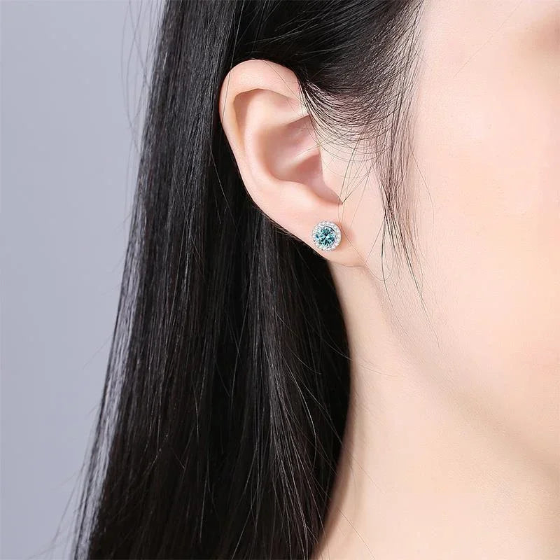 NeeTim Moissanite Stud Earrings for Women 925 Sterling Silver Green Blue Pink Red Black Blue Sparkling Moissanite Studs Earring