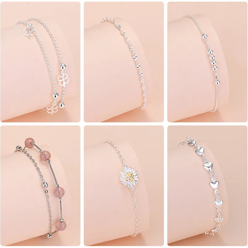 925 Sterling Silver Lucky Bead Charm Bracelets Woman Couple Chain Round Bangles Luxury Jewelry Accessories Wholesale