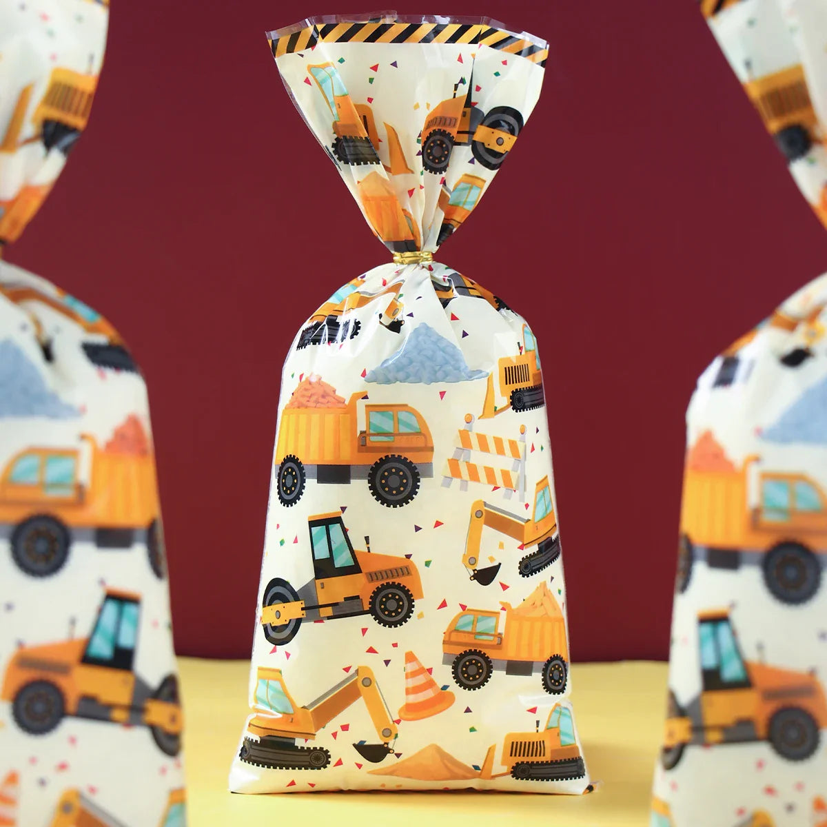Construction Candy Bags Heat Sealable Treat Cookie Candy Goodie Bags Engineering Vehicle Birthday Party Supplies Baby Shower