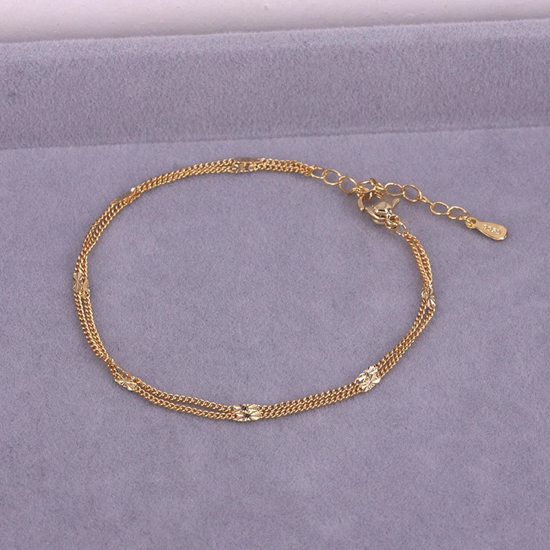 s925 Sterling Silver Double Layers Simple Bracelet for Women Temperament Elegant Sweet Link Chain Bracelet Jewelry