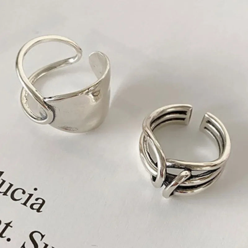 925 Sterling Silver Chain Knot Ring For Women Wrap Wide Band Rock Geometry Punk Jewelry Gift Wholesale Dropshipping