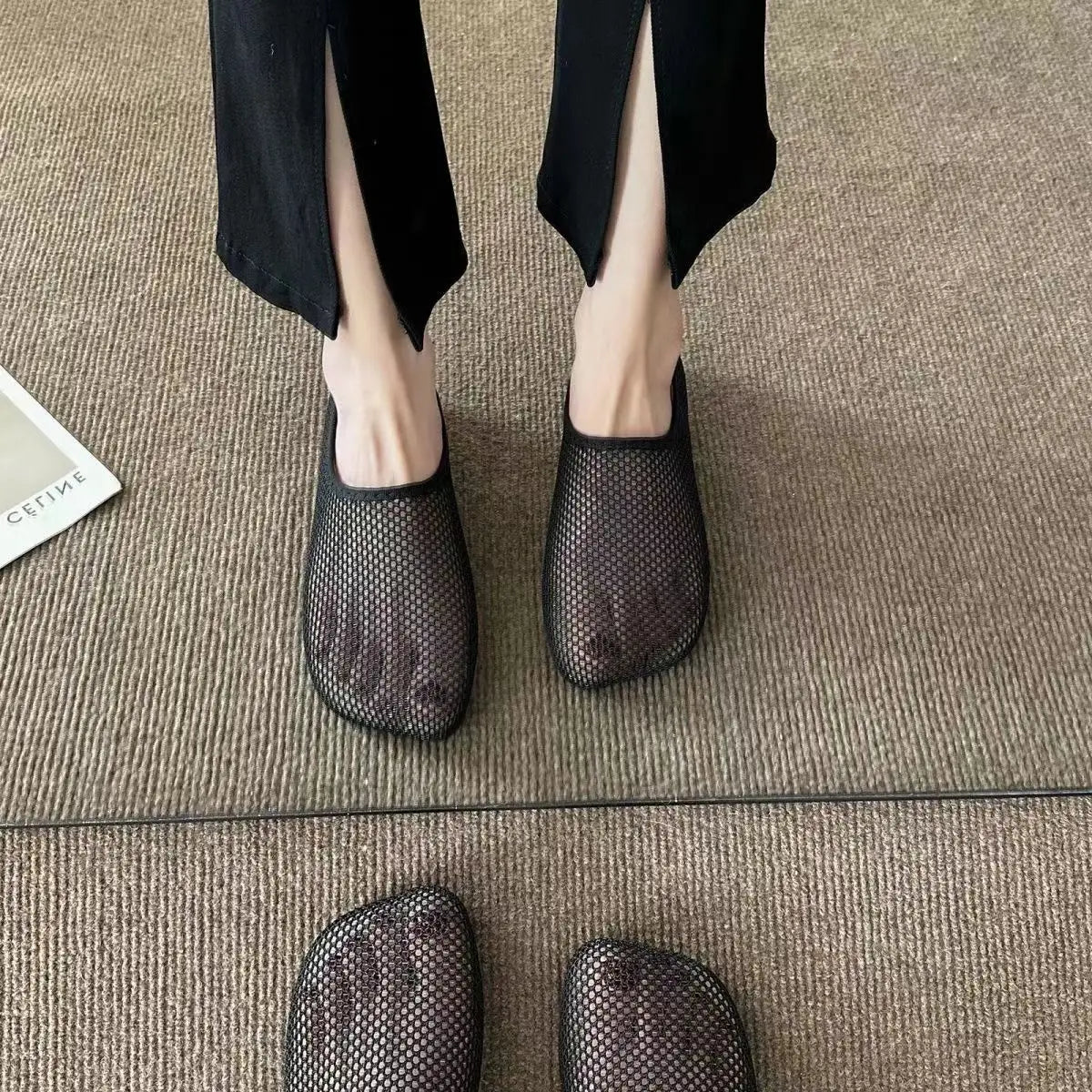 Women's Casual Mesh Slip-On Sandals in Black and White - Image 4