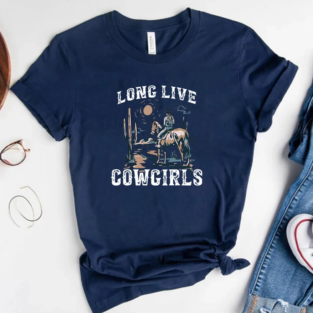 Long Live Cowgirls Shirt Western Desert Vintage Cactus Scene T-Shirt