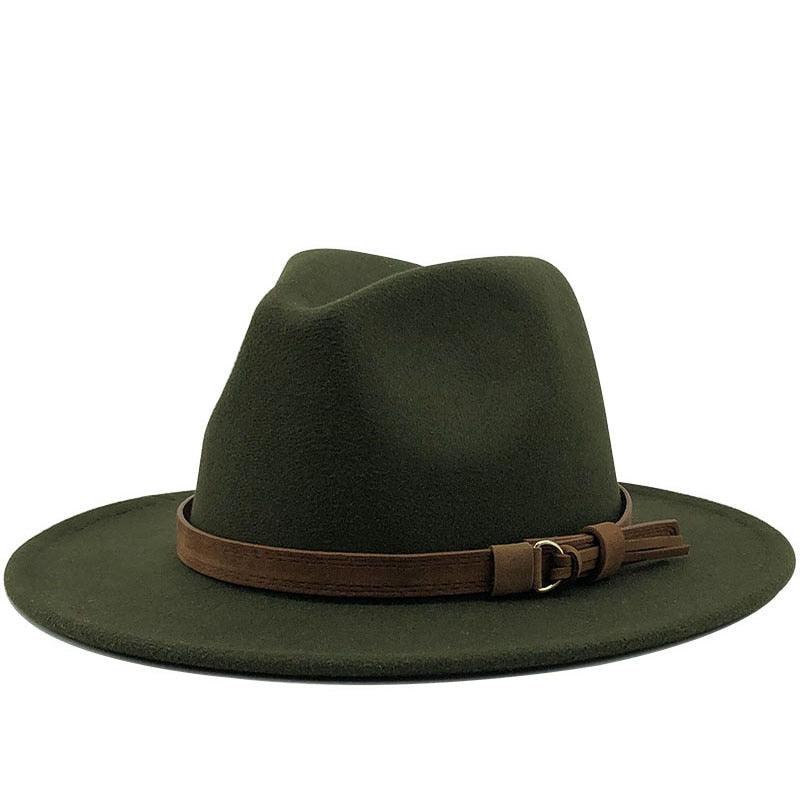 Unisex Adjustable Wool Fedora Wide Brim Hat for Autumn & Winter