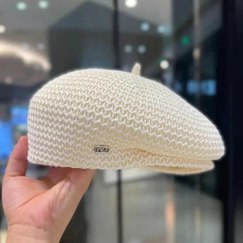 Women’s Pleated Paper Straw Beret Lightweight Summer Hat