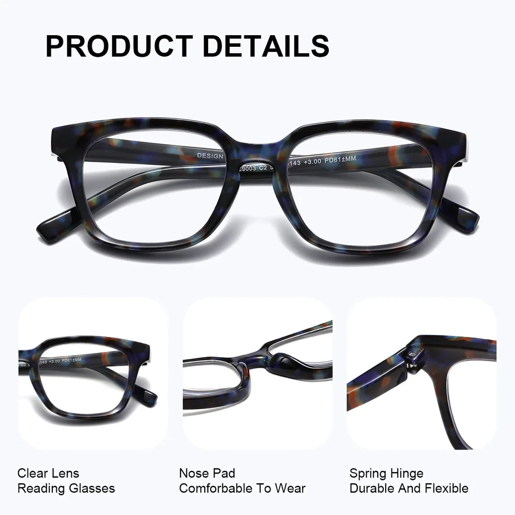 Trendy Square Blue Light Blocking Reading Glasses Clear Lens