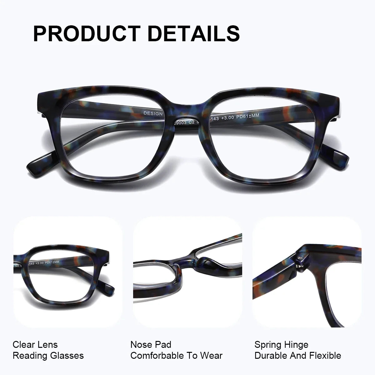 Trendy Square Blue Light Blocking Reading Glasses Clear Lens