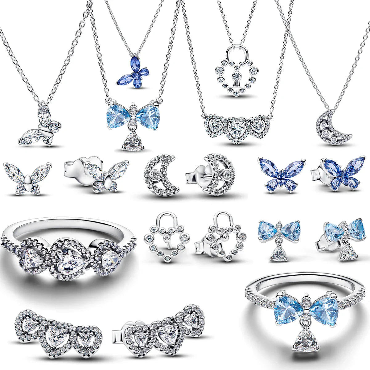 Original 925 Sterling Silver Charms Pendant Blue Bow Suit Bead for Wome Rings Earrings Necklace DIY Bracelet Fine Jewellery Gift