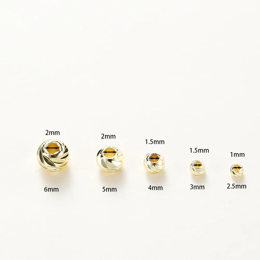 20pcs/lot 14K 18K Gold Round Loose Beads Bracelet Necklace Spacer Brass Beads For DIY Earing Making Accessories Whosale Findings