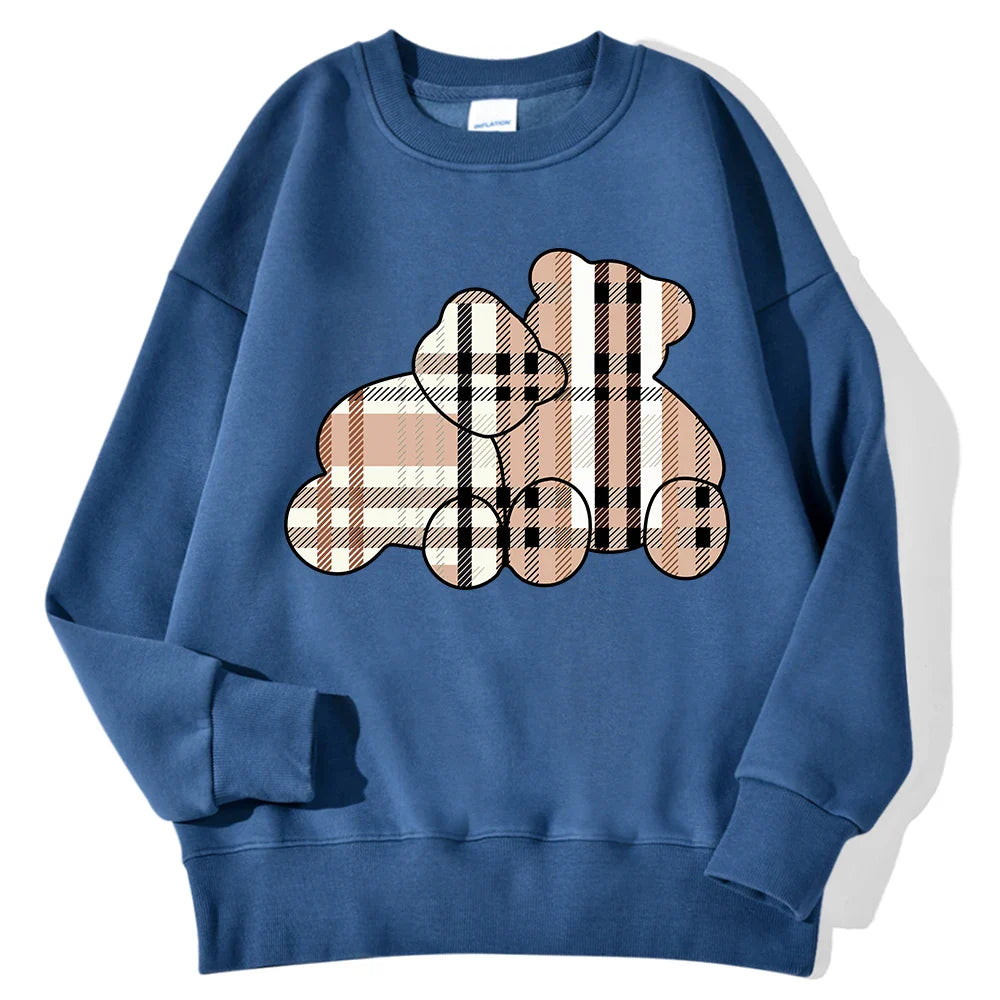Women Beige Teddy Bear Print Crewneck Pullover Sweatshirt - Image 14