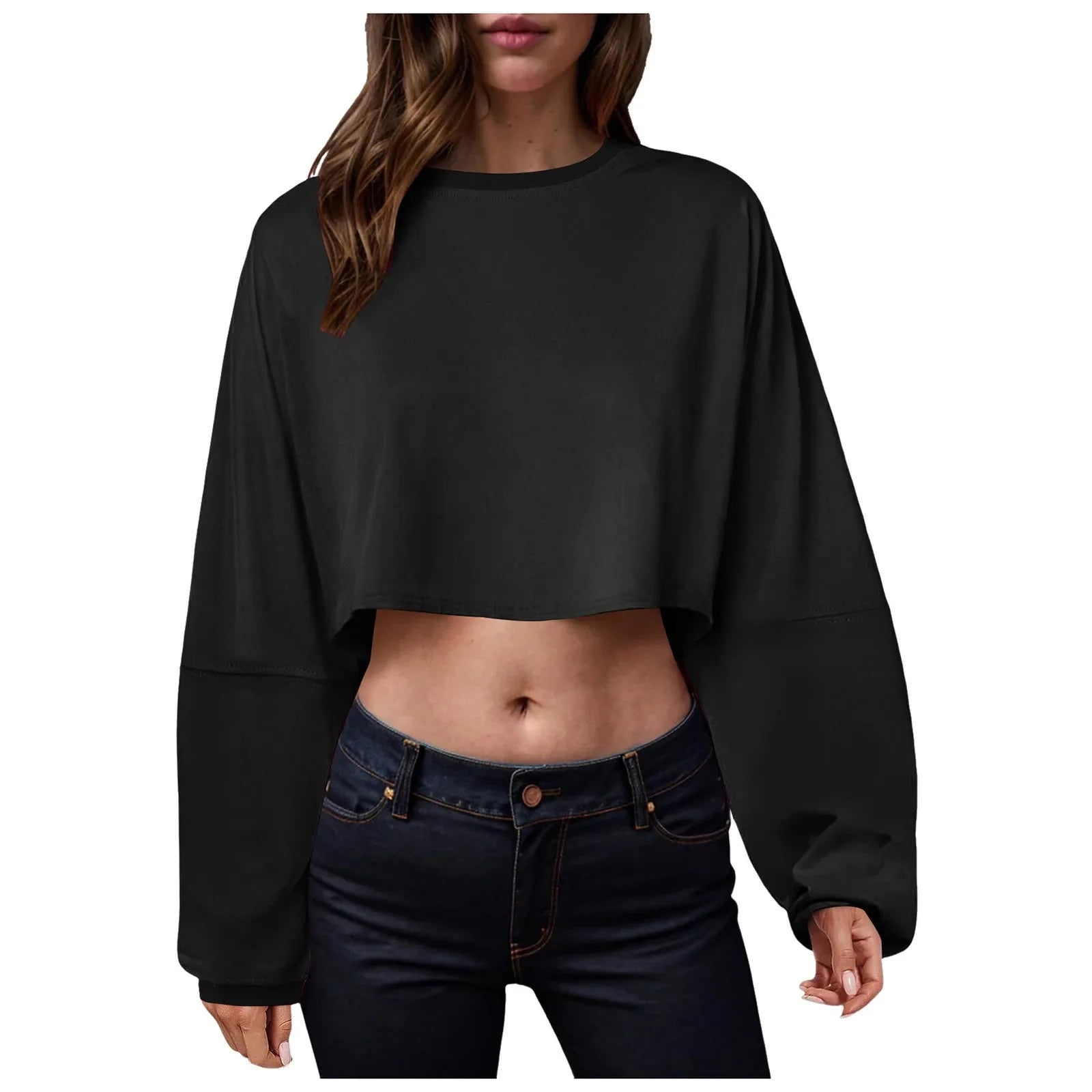 Women’s Long Sleeve Loose-Fit Crop Top Lightweight Pullover - Image 3