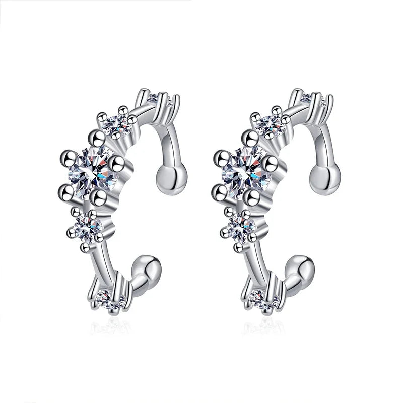NeeTim Full Moissanite Clip Earrings Women Luxury Quality Hip Hop Party S925 Sterling Silver with White Gold Plated Hoop Earring