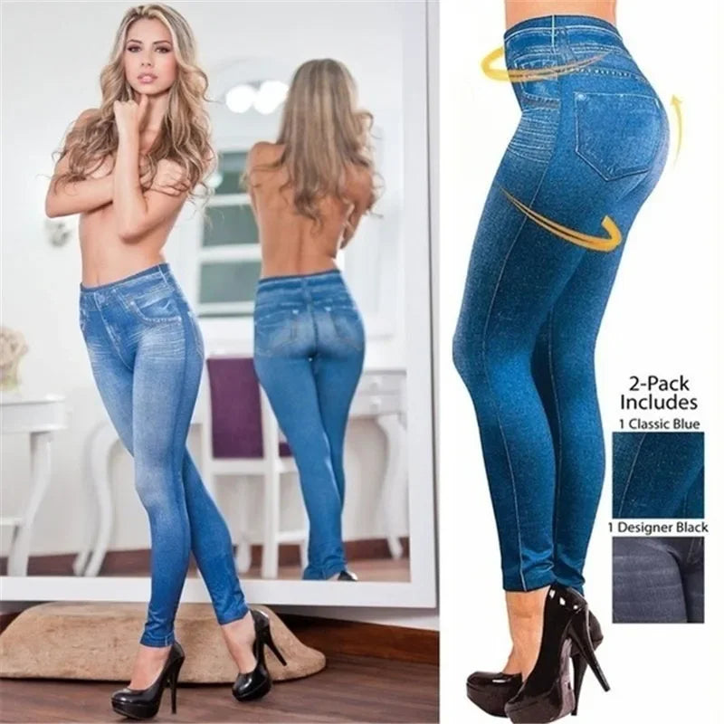 Women's Seamless Denim-Look Leggings High Waist