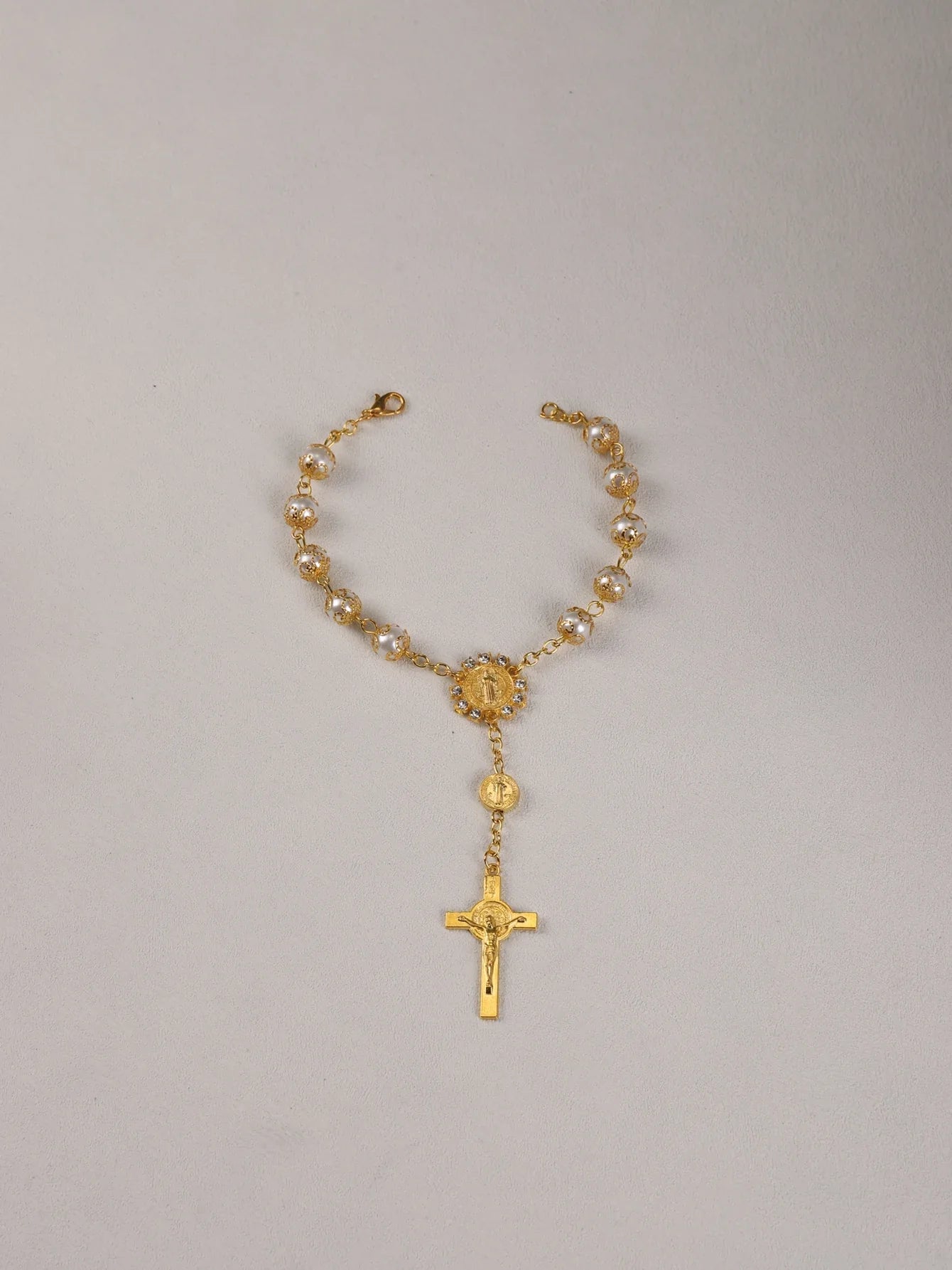 One Decade Auto Rosary Beads Catholic Bracelet Saint Benedict Crucifix Divine Mercy Gift for Women Men
