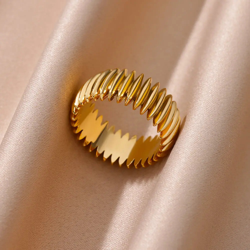 Stainless Steel Geometric Stripe Rings for Women Trendy Gold Plated Geometric Finger Ring Punk Christmas Party Jewelry Gift