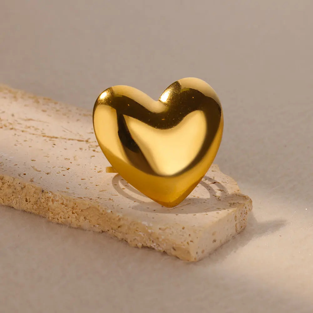 Big Heart Rings for Women Classic Stainless Steel Gold Color Finger Ring Trend Band Couple Wedding Jewelry Accessories anillos