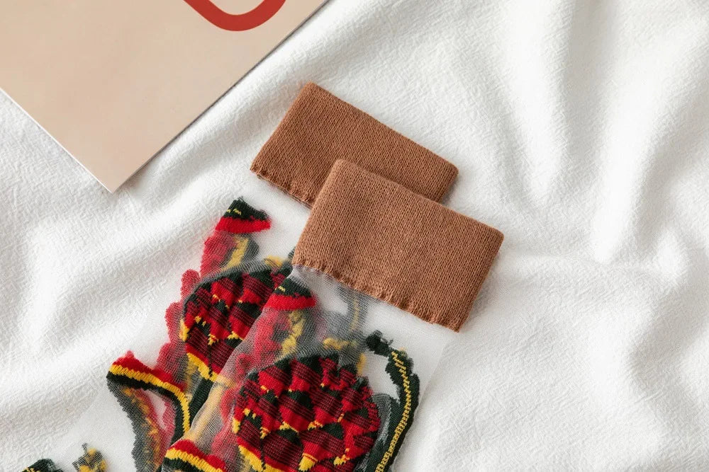 BotaniBabe Sheer Bloom Socks – Embroidered Crystal Silk Socks